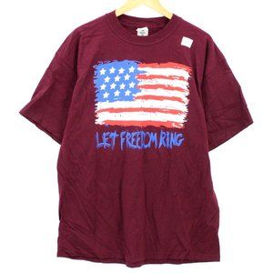 Vintage Gold Basicss Label T-Shirt Men's Burgundy Big USA Flag Graphic XL 90's